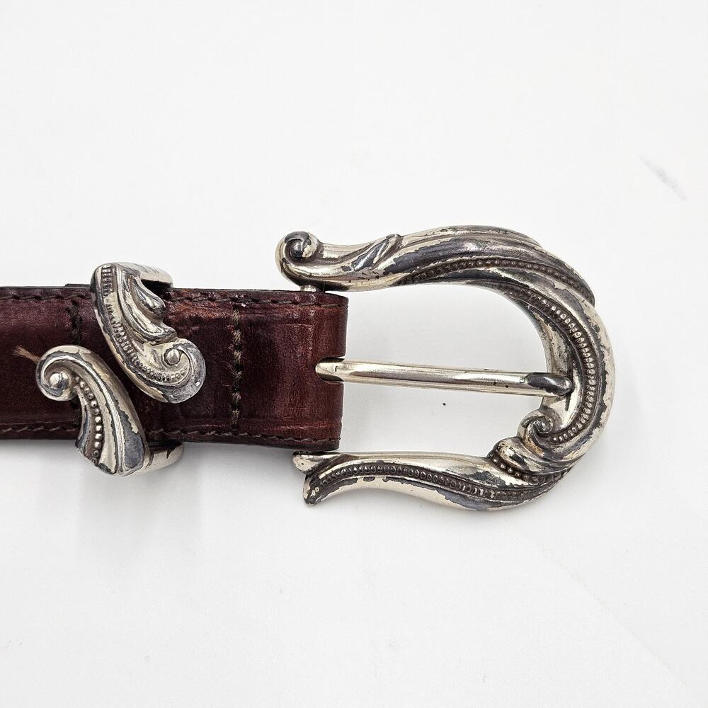 Brighton Vintage Womens 1" Size 34 Brown Leather Belt Croc Embossed USA Silver - Picture 5 of 9